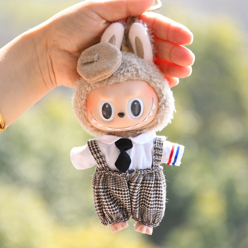 Handmade Labubu set can be paired with Labubu V1 Macaron and V2 seat hangers canvas clothes casual shoulder straps pants tie shirts blind boxes vinyl dolls baby clothes (excluding dolls)