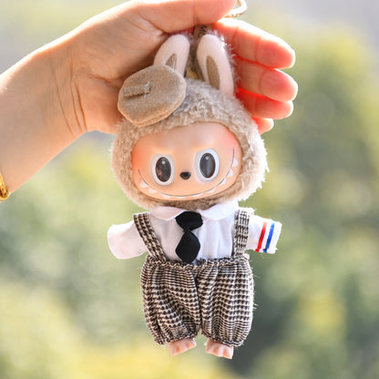 Handmade Labubu set can be paired with Labubu V1 Macaron and V2 seat hangers canvas clothes casual shoulder straps pants tie shirts blind boxes vinyl dolls baby clothes (excluding dolls)