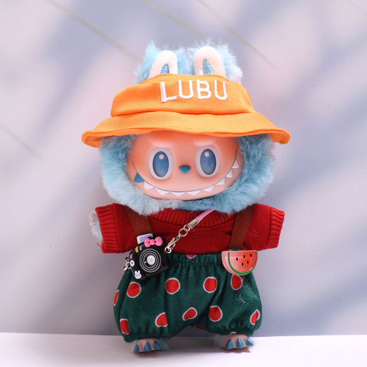 Handmade Labubu set can be paired with Labubu V1 Macaron and V2 seat yellow hat watermelon overalls+black camera Labubu doll outfit (excluding dolls)