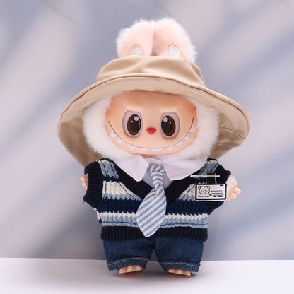 Handmade Labubu set can be paired with Labubu V1 Macaron and V2 seat accessories blue cool student uniform set Labubu doll outfit (excluding dolls)