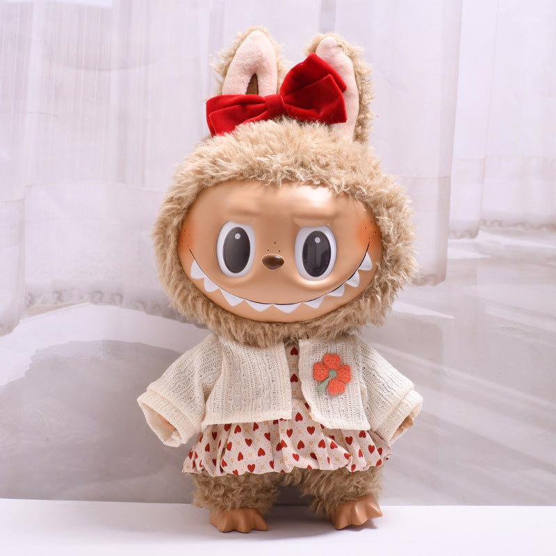 Handmade Labubu set can be paired with Labubu V1 Macaron and V2 seat 38cm canvas to change clothes into a butterfly love skirt set for children (excluding dolls)