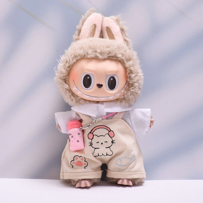 Handmade Labubu set can be paired with Labubu V1 Macaron and V2 seats paired with kitten beige overalls shirt set LABUBU baby outfit (excluding dolls)