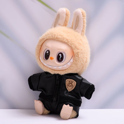 Handmade Labubu set can be paired with Labubu V1 Macaron and V2 seats black jacket leather pants LABUBU cool baby clothes (excluding dolls)