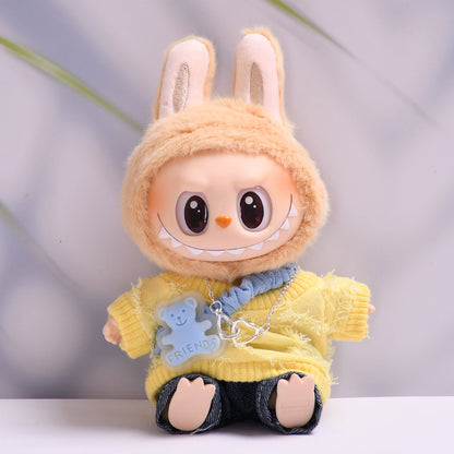 Handmade Labubu set can be paired with Labubu V1 Macaron and V2 seat T-shirt and jeans set vinyl LABUBU baby clothing replacement (excluding dolls)