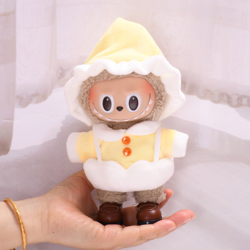 Handmade Labubu set can be paired with Labubu V1 Macaron and V2 seats 17cm Labubu cloth pendant can be used to replace clothes Yellow eggshell pajamas three piece set of baby clothes Labubu doll cute (excluding dolls)