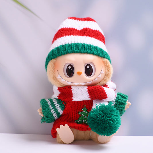 Handmade Labubu set can be paired with Labubu V1 Macaron and V2 seats for Christmas tree red sweater+integrated red hat Labubu doll outfit (excluding dolls)