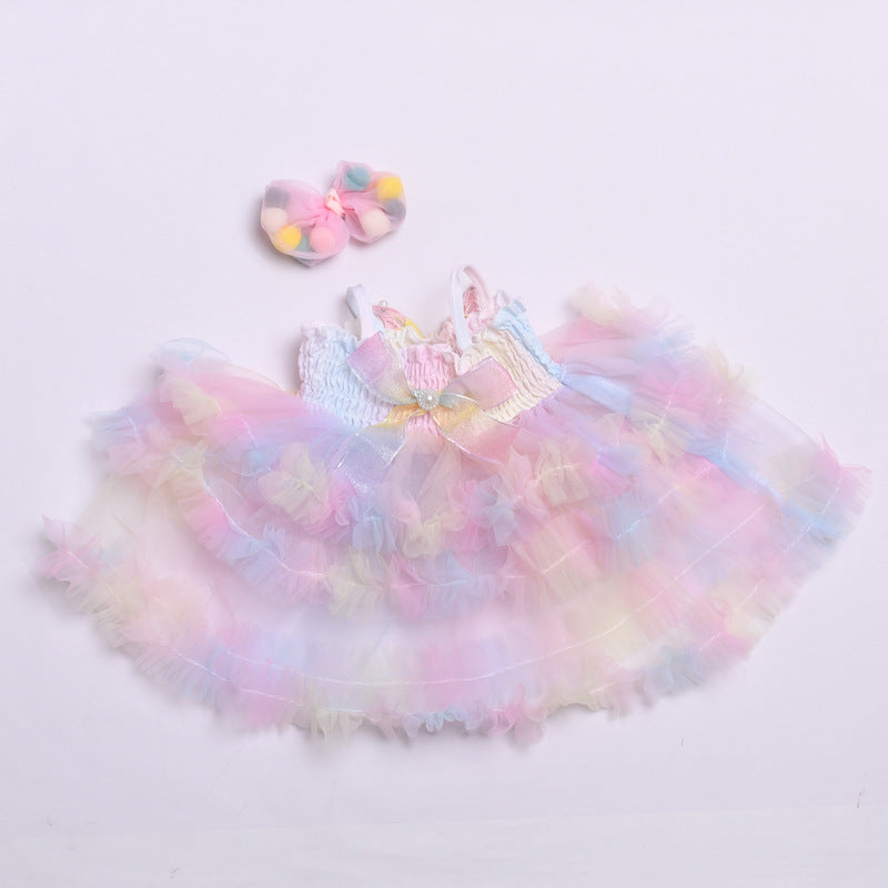 Handmade Labubu set can be paired with Labubu V1 Macaron and V2 seats with a 38cm vinyl cloth cover for changing clothes Colorful bow yarn skirt Labubu cute baby dress (excluding dolls)