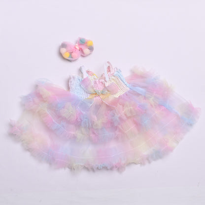 Handmade Labubu set can be paired with Labubu V1 Macaron and V2 seats with a 38cm vinyl cloth cover for changing clothes Colorful bow yarn skirt Labubu cute baby dress (excluding dolls)