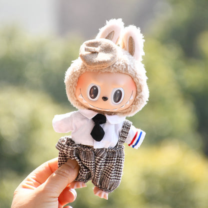 Handmade Labubu set can be paired with Labubu V1 Macaron and V2 seat hangers canvas clothes casual shoulder straps pants tie shirts blind boxes vinyl dolls baby clothes (excluding dolls)