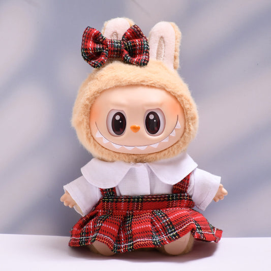 Handmade Labubu set can be paired with Labubu V1 Macaron and V2 seats with red checkered suspender skirt set and Labubu doll outfit (excluding dolls)