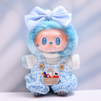 Handmade Labubu Outfit, first, second, and third generation pendants, Labubu clothes, checkered overalls, butterfly bows, Labubu dolls, clothing accessories (not including dolls)