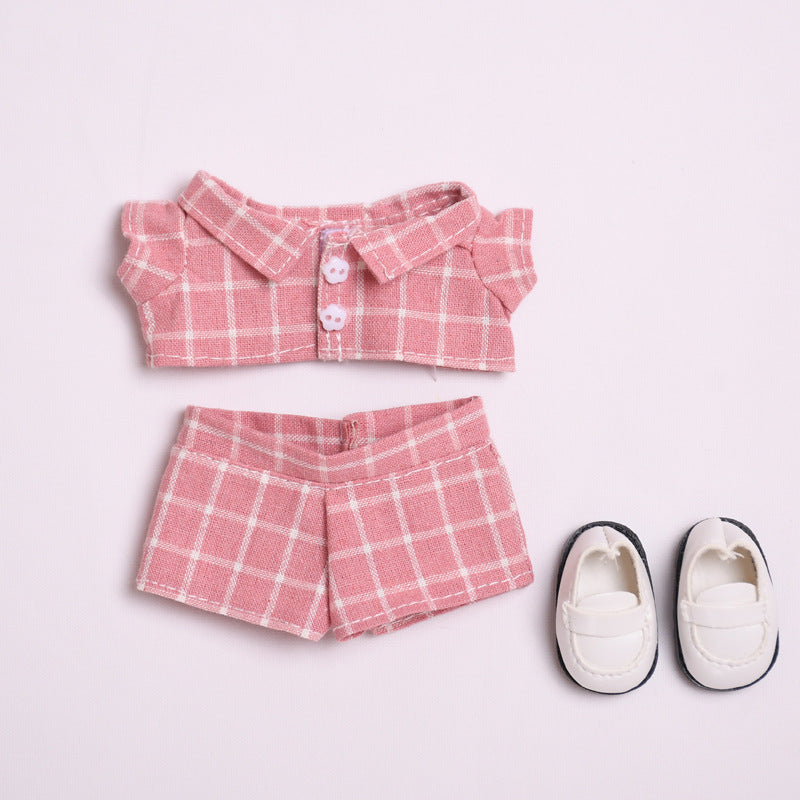 Handmade Labubu set can be paired with Labubu V1 Macaron and V2 seat blind box pendant canvas clothes pink checkered suit dress labubu baby clothes (excluding dolls)