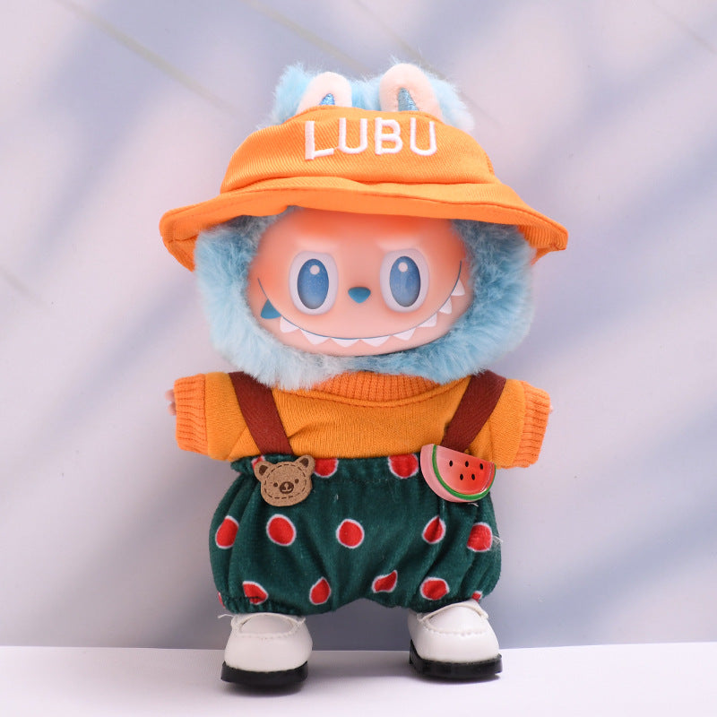 Handmade Labubu set can be paired with Labubu V1 Macaron and V2 seat yellow hat watermelon overalls+white leather shoes Labubu doll outfit (excluding dolls)