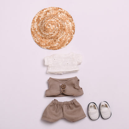 Handmade Labubu set can be paired with Labubu V1 Macaron and V2 seats with a 17cm vinyl pendant It is a gentleman's suit set with a straw hat and can be changed with Labubu (excluding dolls)