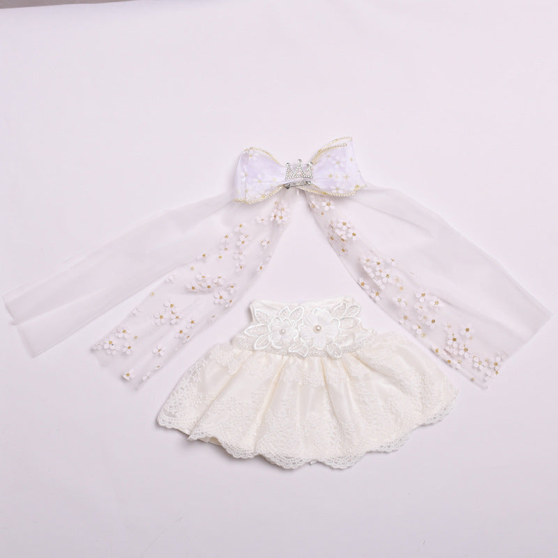 Handmade Labubu Outfit 38cm Labubu Cloth Dress White Crown Wedding Dress Set Large LABUBU Wedding Baby Dress (not including dolls)