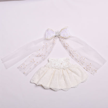 Handmade Labubu Outfit 38cm Labubu Cloth Dress White Crown Wedding Dress Set Large LABUBU Wedding Baby Dress (not including dolls)