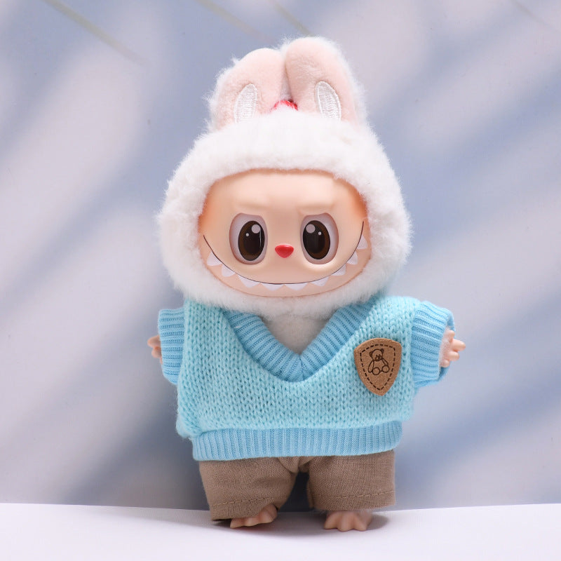 Handmade Labubu set can be paired with Labubu V1 Macaron and V2 seats blue knitted vest glasses hat set Labubu doll clothes (excluding dolls)