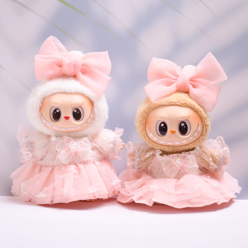 Handmade Labubu set can be paired with Labubu V1 Macaron and V2 seats with pink floral gauze skirt set and Labubu doll outfit (excluding dolls)