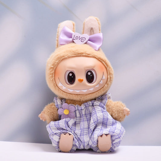 Handmade Labubu set can be paired with Labubu V1 Macaron and V2 seats purple fluffy floral overalls set Labubu doll outfit (excluding dolls)