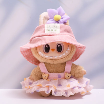 Handmade Labubu set can be paired with Labubu V1 Macaron and V2 seats with a fluffy gauze skirt and hat set and a rag cloth dressing for children (excluding dolls)