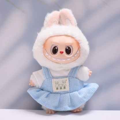 Handmade Labubu set can be paired with Labubu V1 Macaron and V2 seats blue bunny T-shirt shoulder strap skirt Labubu changing clothes for children (excluding dolls)