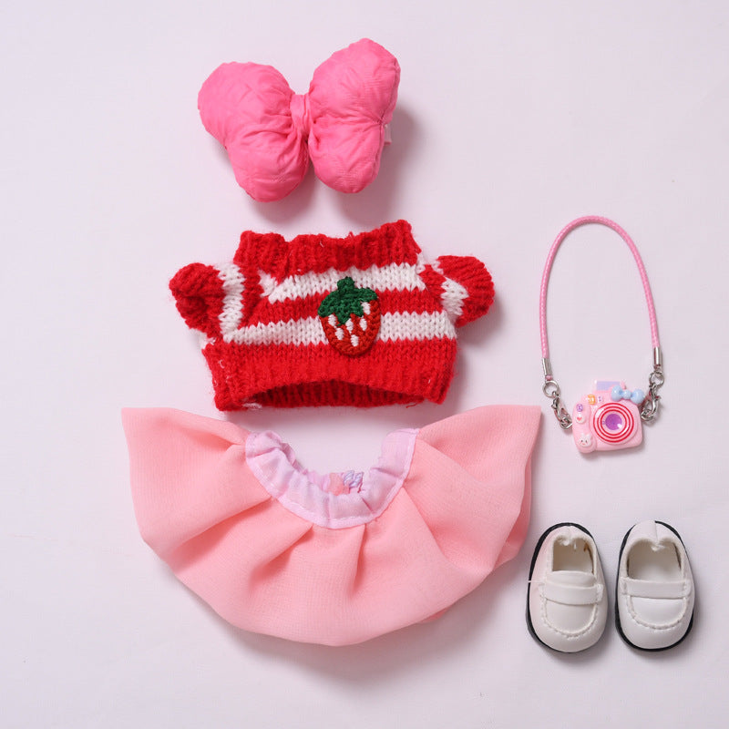 Handmade Labubu set can be paired with Labubu V1 Macaron and V2 seats with red strawberry sweater yarn skirt set and Labubu doll outfit (excluding dolls)