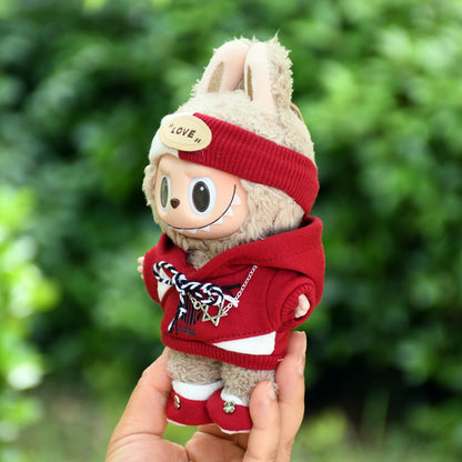 Handmade Labubu set can be paired with Labubu V1 Macaron and V2 seats 17cm canvas pendant clothes trendy hoodie set keychain Labubu fashionable cool baby clothes (excluding dolls)