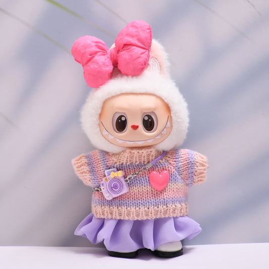 Handmade Labubu set can be paired with Labubu V1 Macaron and V2 seats with purple heart-shaped sweater yarn skirt set and Labubu doll outfit (excluding dolls)