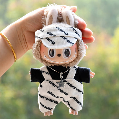 Handmade Labubu set can be paired with Labubu V1 Macaron and V2 seats letter overalls set jacket vinyl LABUBU baby clothes (excluding dolls)