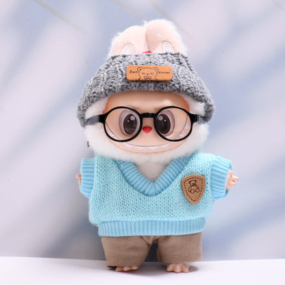 Handmade Labubu set can be paired with Labubu V1 Macaron and V2 seats blue knitted vest glasses hat set Labubu doll clothes (excluding dolls)