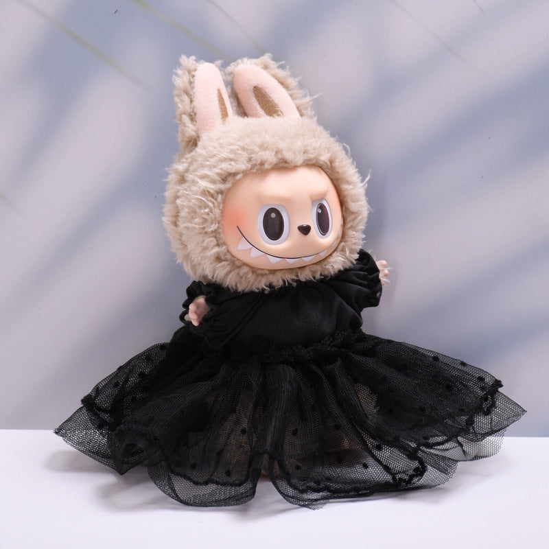 Handmade Labubu set can be paired with Labubu V1 Macaron and V2 seats straw hat black wedding dress lace set Labubu doll outfit (excluding dolls)