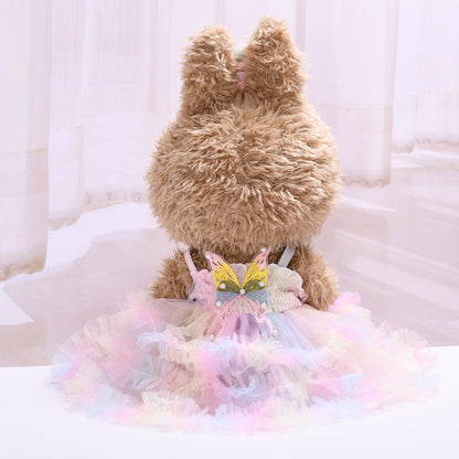 Handmade Labubu set can be paired with Labubu V1 Macaron and V2 seats with a 38cm vinyl cloth cover for changing clothes Colorful bow yarn skirt Labubu cute baby dress (excluding dolls)