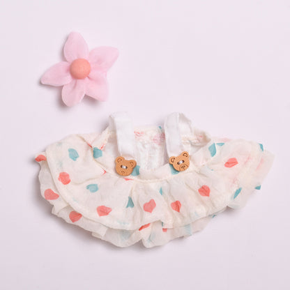 Handmade Labubu set can be paired with Labubu V1 Macaron and V2 seats 17cm canvas pendant clothes teddy bear wooden buckle yarn skirt labubu dressing for cute children (excluding dolls)