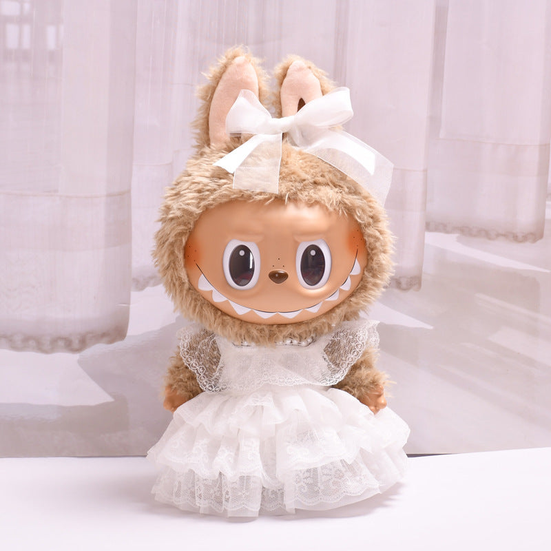 Handmade Labubu set can be paired with Labubu V1 Macaron and V2 seats with 38cm plush plush plush plush toys for pearl wedding dresses and Labubu changing into baby dresses (excluding dolls)