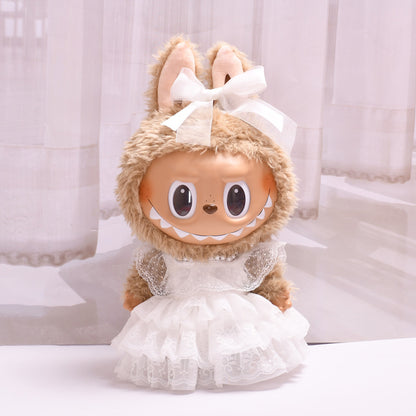 Handmade Labubu set can be paired with Labubu V1 Macaron and V2 seats with 38cm plush plush plush plush toys for pearl wedding dresses and Labubu changing into baby dresses (excluding dolls)