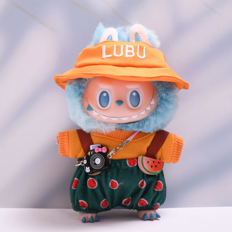 Handmade Labubu set can be paired with Labubu V1 Macaron and V2 seat yellow hat watermelon overalls+black camera Labubu doll outfit (excluding dolls)