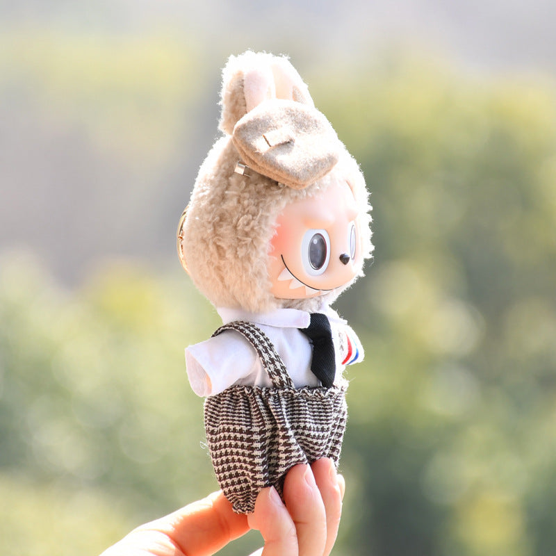 Handmade Labubu set can be paired with Labubu V1 Macaron and V2 seat hangers canvas clothes casual shoulder straps pants tie shirts blind boxes vinyl dolls baby clothes (excluding dolls)