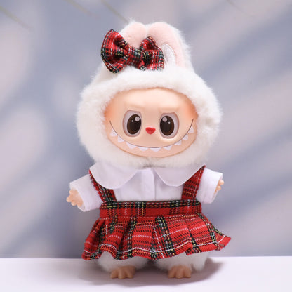 Handmade Labubu set can be paired with Labubu V1 Macaron and V2 seats with red checkered suspender skirt set and Labubu doll outfit (excluding dolls)