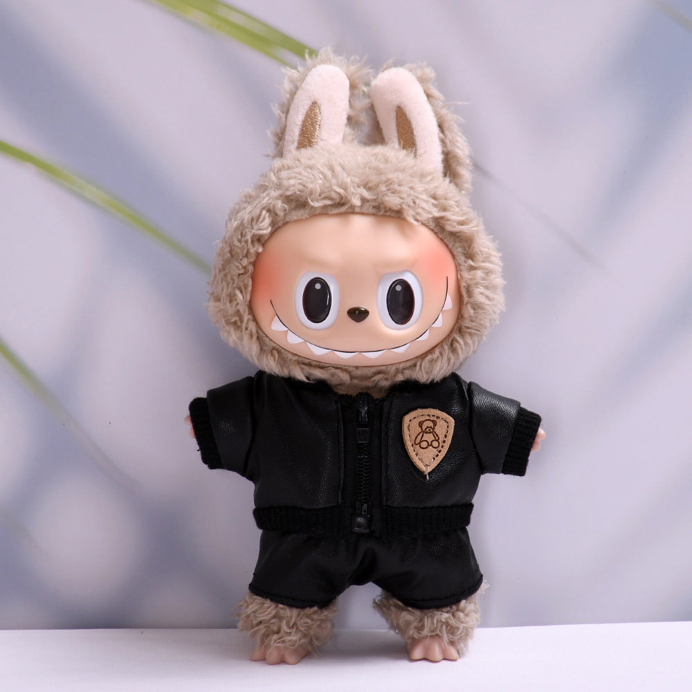 Handmade Labubu set can be paired with Labubu V1 Macaron and V2 seats black jacket leather pants LABUBU cool baby clothes (excluding dolls)