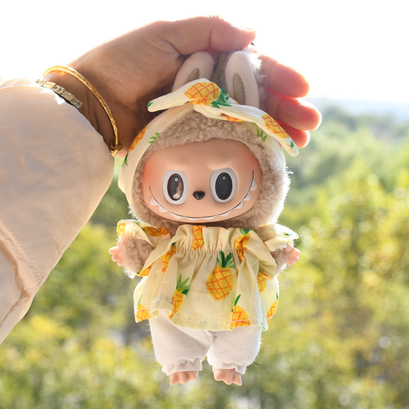 Handmade Labubu set can be paired with Labubu V1 Macaron and V2 seats with 17cm hanging pieces made of canvas fabric as a substitute for headband style pineapple three piece set and vinyl doll doll clothes (excluding dolls)