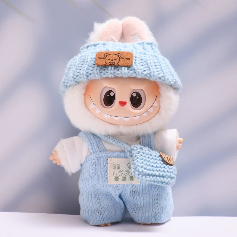 Handmade Labubu set can be paired with Labubu V1 Macaron and V2 seats blue bunny T-shirt overalls Labubu changing clothes for children (excluding dolls)