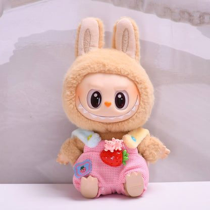 Handmade Labubu set can be paired with Labubu V1 Macaron and V2 seats second-generation blind box pendant, Labubu fabric sitting party series clothes fruit strawberry overalls cute baby clothes (excluding dolls)