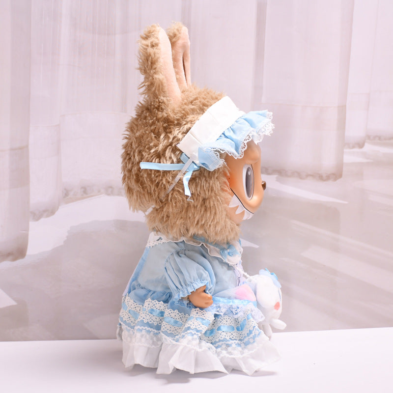 Handmade Labubu set can be paired with Labubu V1 Macaron and V2 seats 38cm canvas clothes Labubu vinyl doll doll clothes cute blue Lolita dress (excluding dolls)