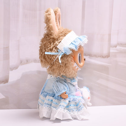 Handmade Labubu set can be paired with Labubu V1 Macaron and V2 seats 38cm canvas clothes Labubu vinyl doll doll clothes cute blue Lolita dress (excluding dolls)