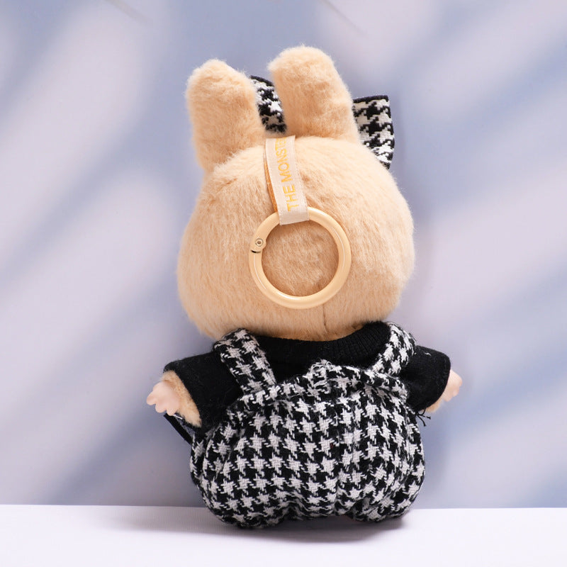 Handmade Labubu set can be paired with Labubu V1 Macaron and V2 seats blind box Labubu pendant clothes heart-shaped checkered overalls Labubu doll clothing replacement (excluding dolls)