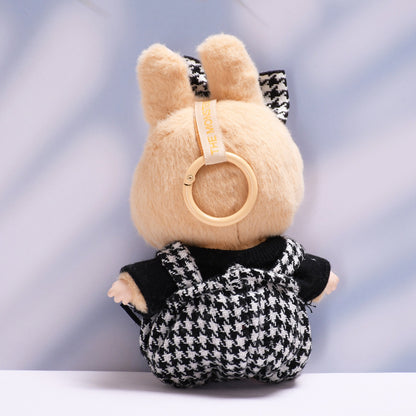 Handmade Labubu set can be paired with Labubu V1 Macaron and V2 seats blind box Labubu pendant clothes heart-shaped checkered overalls Labubu doll clothing replacement (excluding dolls)