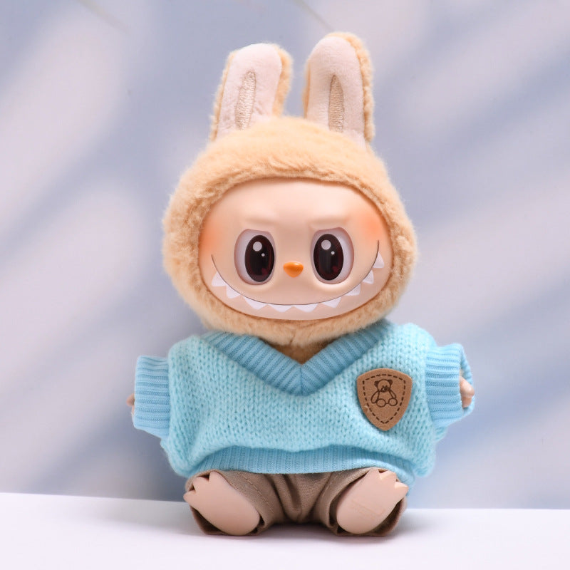 Handmade Labubu set can be paired with Labubu V1 Macaron and V2 seats blue knitted vest glasses hat set Labubu doll clothes (excluding dolls)