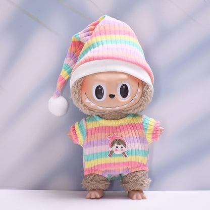 Handmade Labubu set can be paired with Labubu V1 Macaron and V2 seats with vinyl pendants children's clothing striped pajamas (excluding dolls)