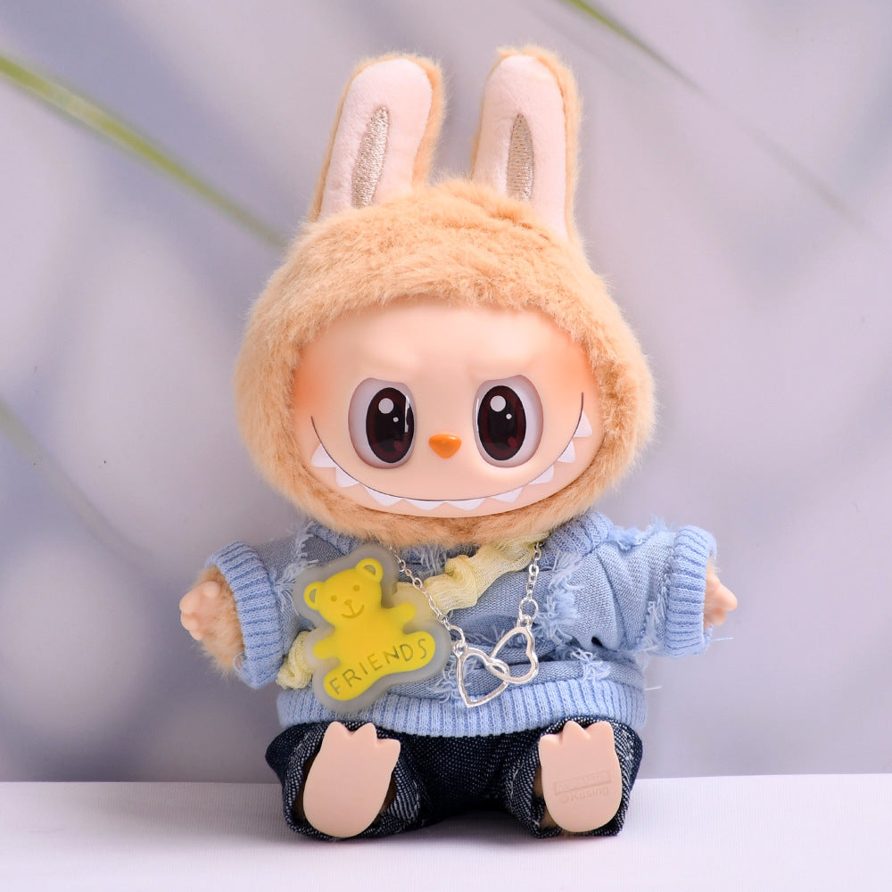 Handmade Labubu set can be paired with Labubu V1 Macaron and V2 seat T-shirt and jeans set vinyl LABUBU baby clothing replacement (excluding dolls)