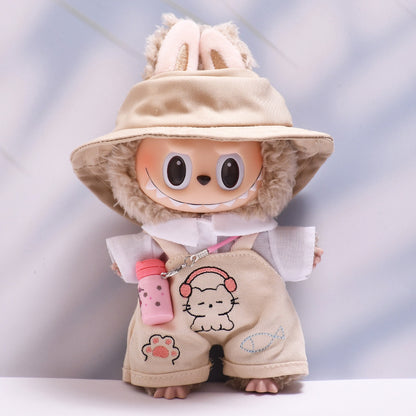 Handmade Labubu set can be paired with Labubu V1 Macaron and V2 seats paired with kitten beige overalls shirt set LABUBU baby outfit (excluding dolls)